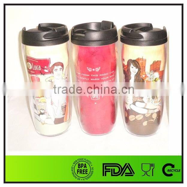 FDA certification Double wall 350 ml Plastic Starbucks tumbler mug with flip lid
