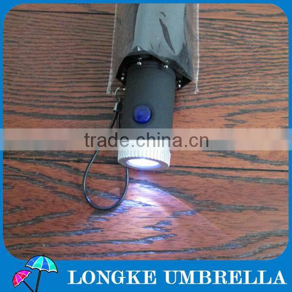 3 fold black umbrella with torch handle/LED light umbrella