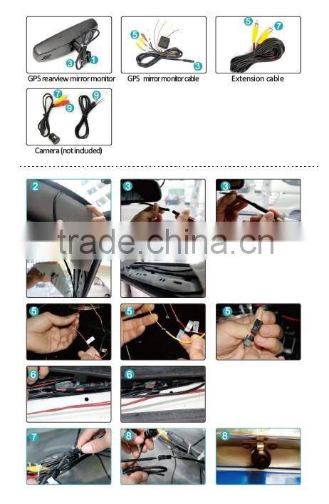 GPS and navigation rear view mirror 4.3 inch high digital LCD monitor audio output