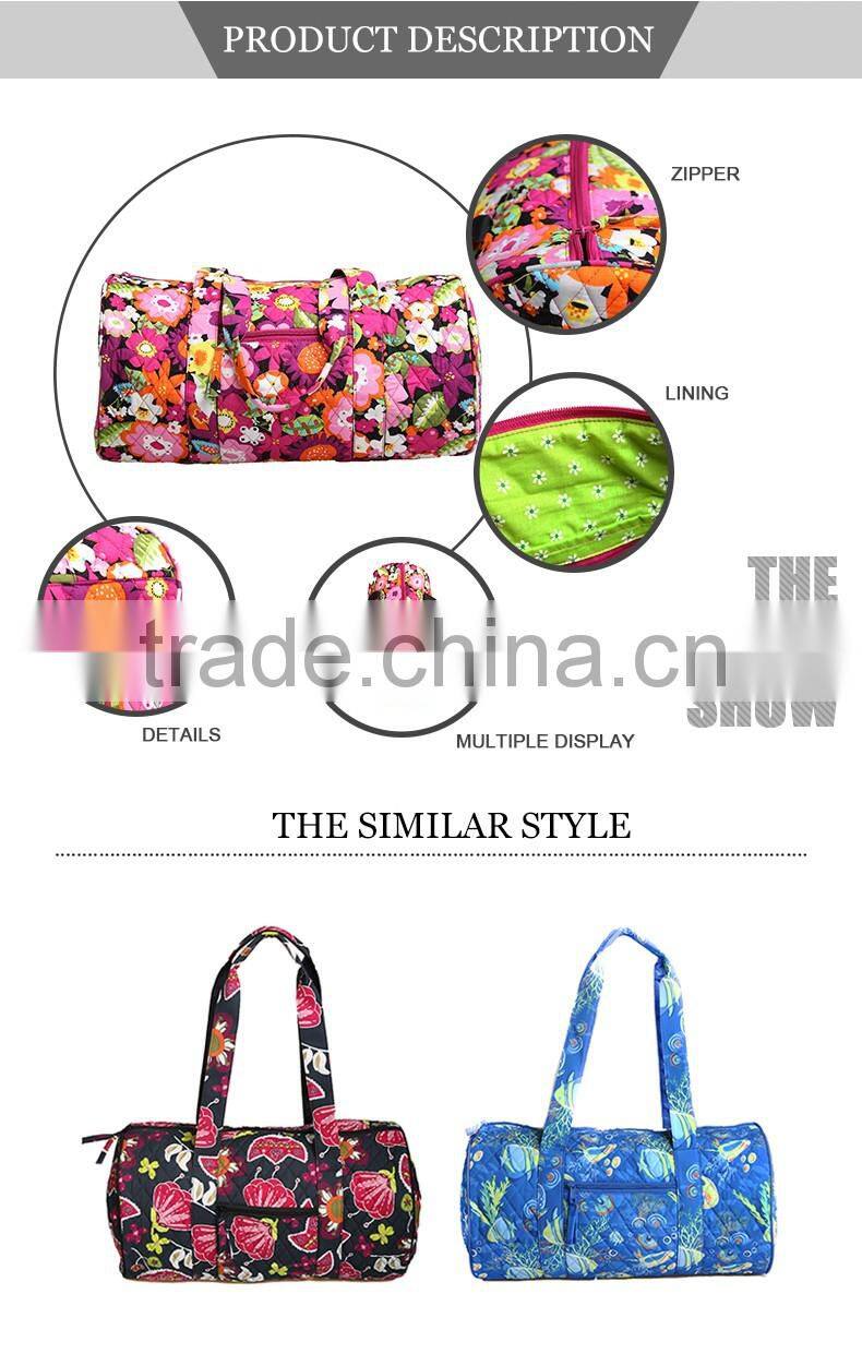 2016 Hot best selling high quality 100% cotton quilted fabric floral fashion fancy hipster women's beach duffel travel bag