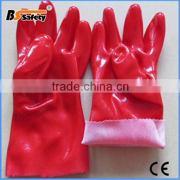 BSSAFETY oil resistant red pvc gloves from gaomi china