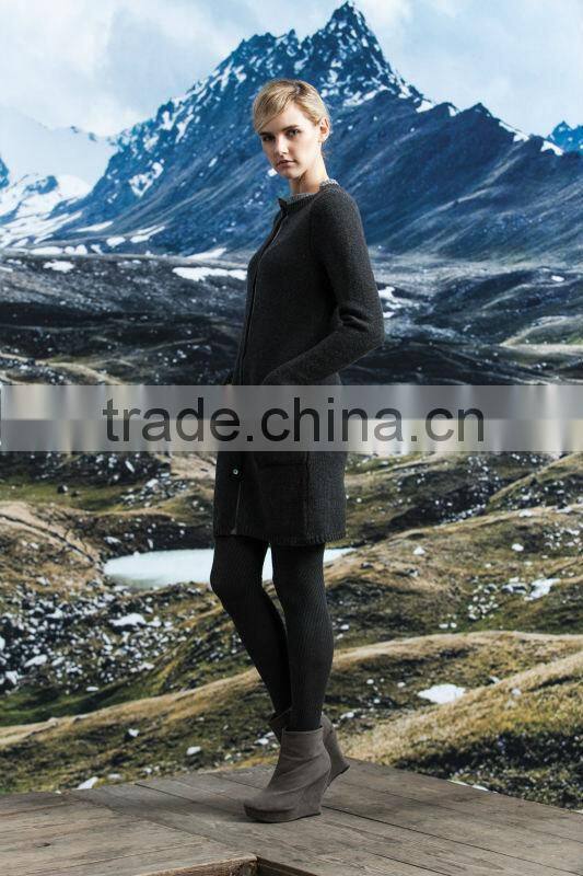 2014 new fashion sweater cashmere round neck with buttons and pocket