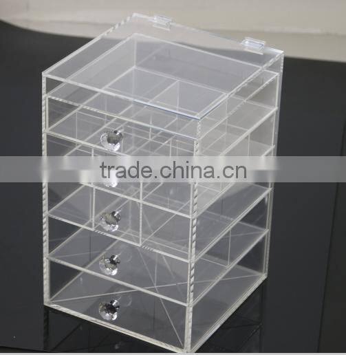 Clear countertop plexiglass cosmetic display showcase acrylic 5 drawers clear makeup organizer