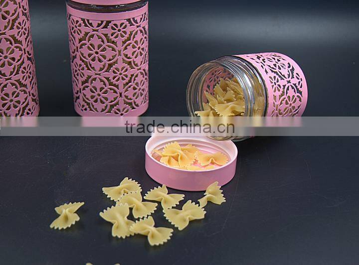 round shape clear glass canister with coat