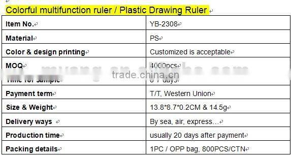 Plastic Multifunctional Drawing Ruler / Promotional student painting ruler