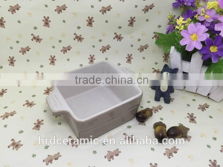 wholesale stocked ceramic square bakeware stoneware plate with two handle