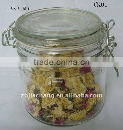 air-tight mini cylinder glass storage jar with metal clip top