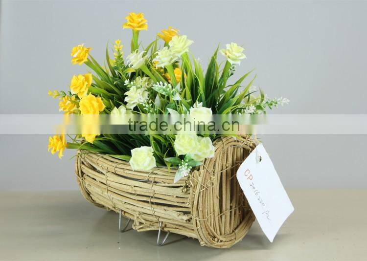 Rattan Flowerpots Handwoven Trays Garden Metal Frame Planter