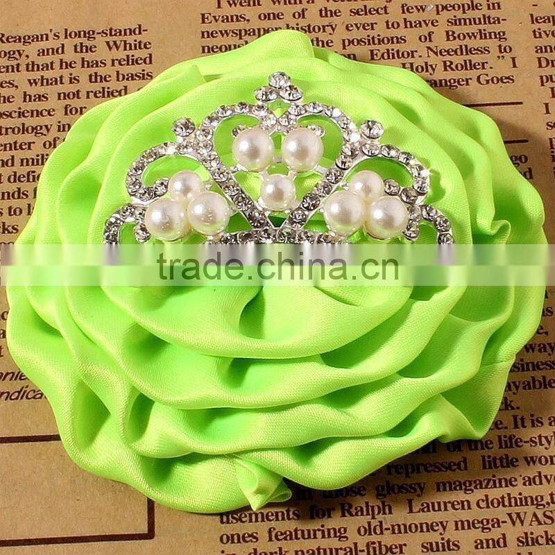 satin hanmade rose flower with crown for kids hair accessories