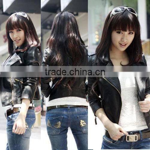 Womens Slim Biker Motorcycle PU Soft Leather Zipper Jacket Coat