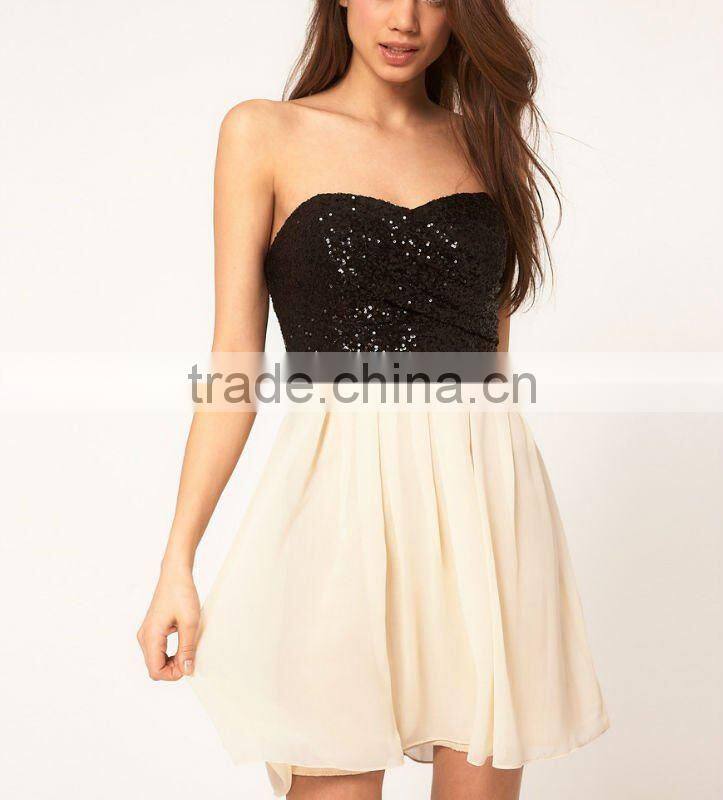 12DR126 Cocktail Dress with Sequin Bandeau & Chiffon Skirt