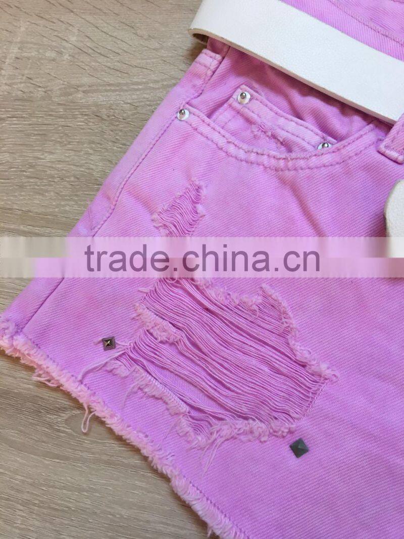 GZY New Model Pink Girl 's Short Jeans Stock 2017