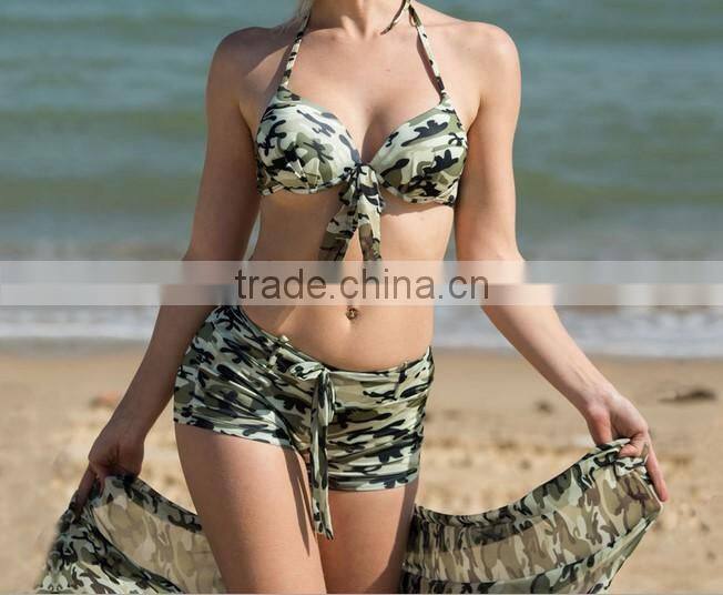 2015 camouflage bikini with cover up beachwear