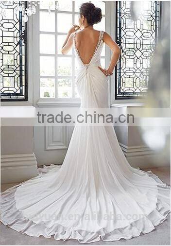 new beaded v neck backless spaghetti strap simple bridal gowns
