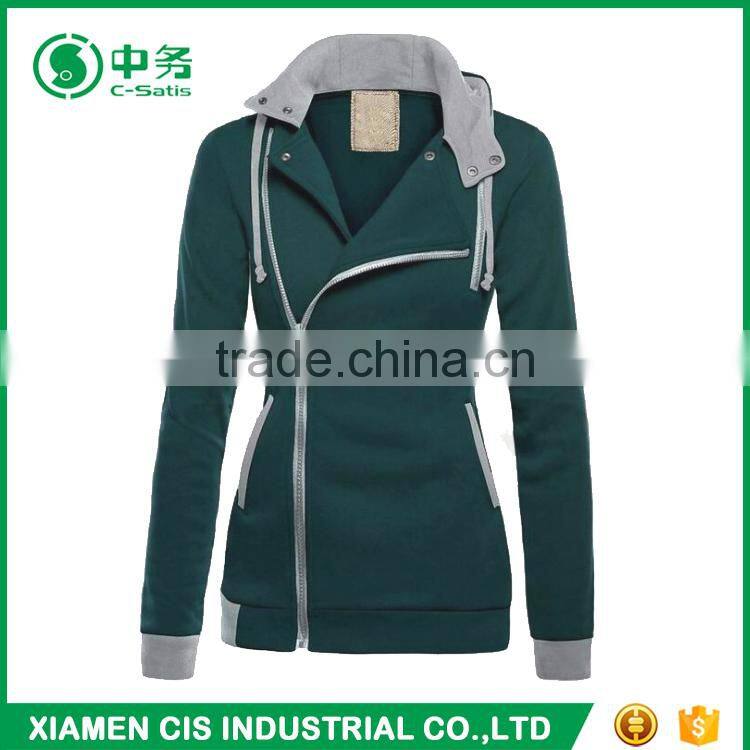 2017 Latest Fashion European Style Multi Color Women Winter Oblique Zipper Hoodie