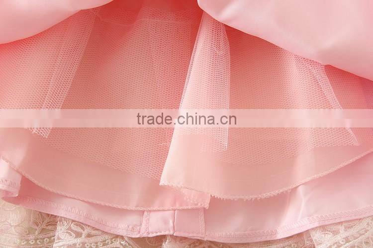 2017 Vietnam Summer simple baby frock design Pink short sleeves Bow-knot Sweet birthday party dresses Turkish clothes