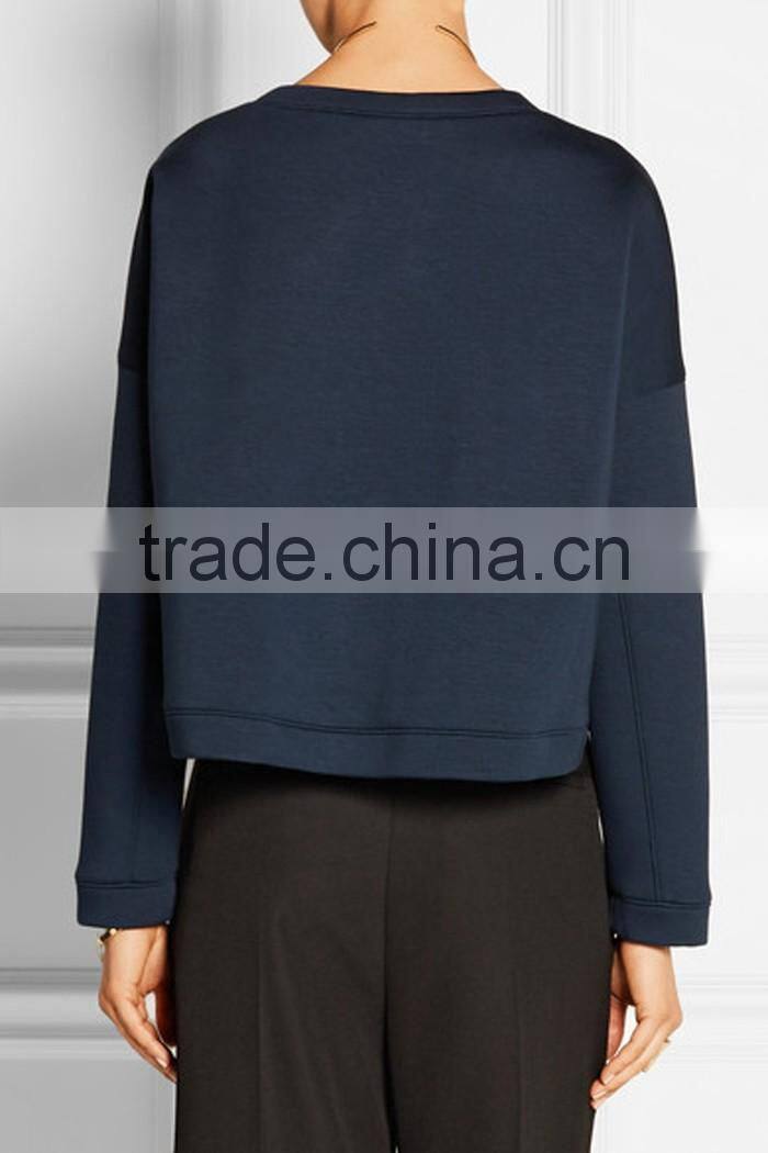 Wholesale plain fleece cropped stretch crewneck sweatshirt for women