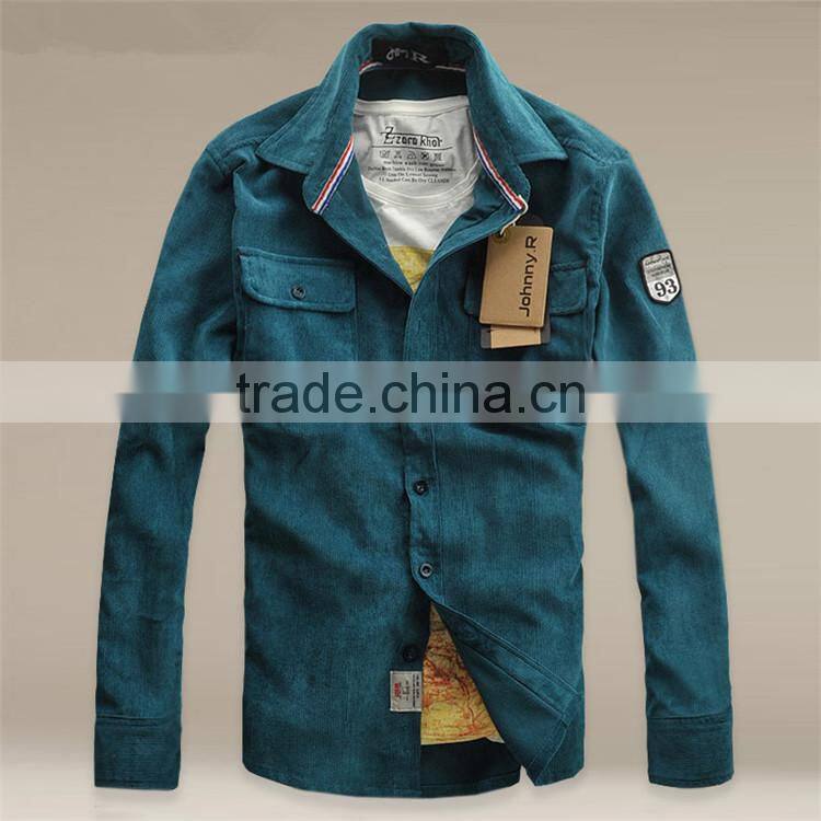 2015 High Quality 100% Cotton custom design contrast color men slim fit long sleeve lace shirt