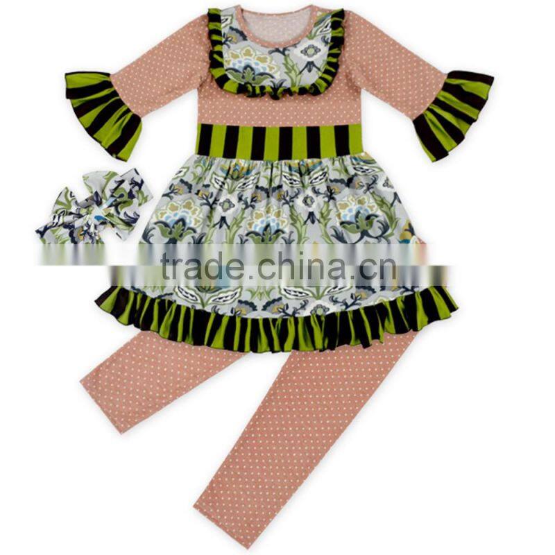 2017New arrive 3pcs children clothing bib pants bow tie with hat lacha choli designs pictures new designer short pants