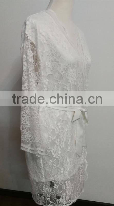 ALT10 Customize wedding robe, lace brides robe, white dressing gown-bridal shower gift, lace robe