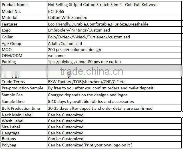 Hot Selling Striped Cotton Stretch Slim Fit Golf Fall Knitwear