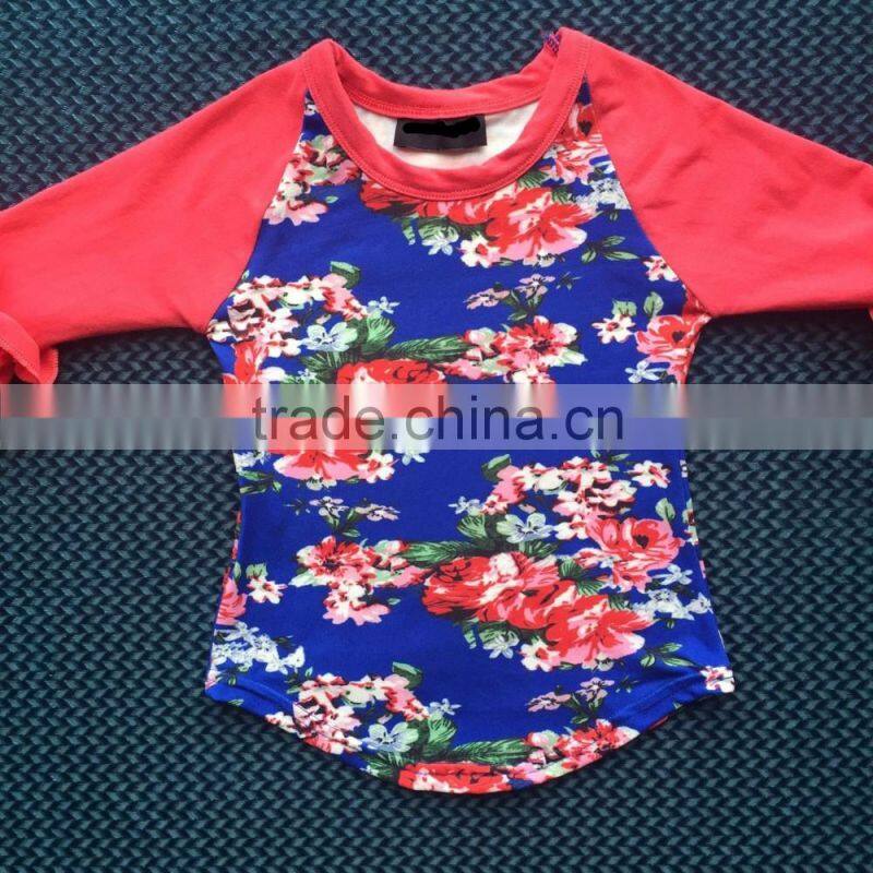 Adult kids mommy and me ruffle raglan shirt 3/4 sleeves raglan kinds fabric patterns prined customers design raglan YW-00350