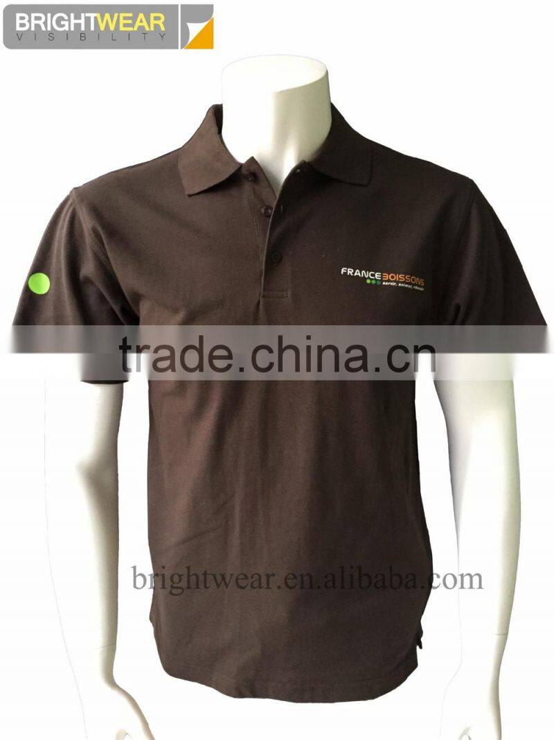100% polyester men's uniform polo shirt with 200gsm pique fabric and heat-transfer printing