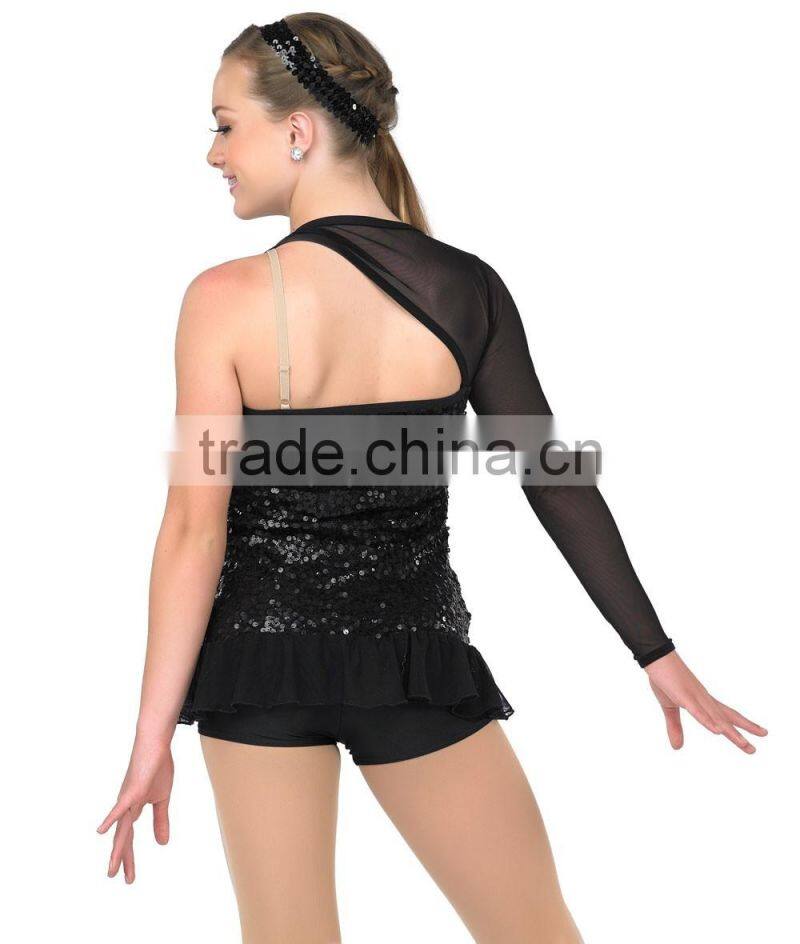 2017 hot !-black sequin one sleeve jazz costumes-dance lace leotard costumes