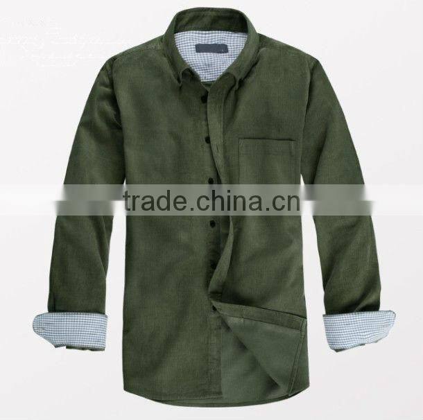 high quality long sleeve contrast keep warm corduroy casual shirts for men with one pocket
