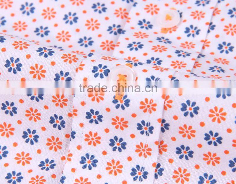 2017 floral printed men's long sleeve button down collar slim fit shirt with contrast collar and cuff