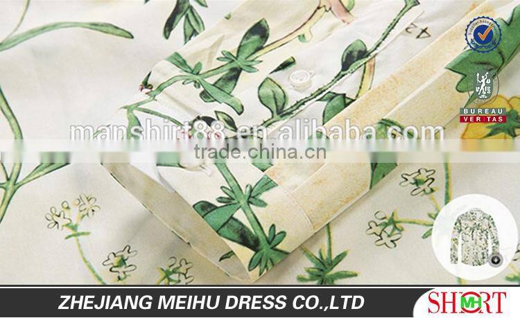 2016 Spring collection men plant printed slim fit casual shirt