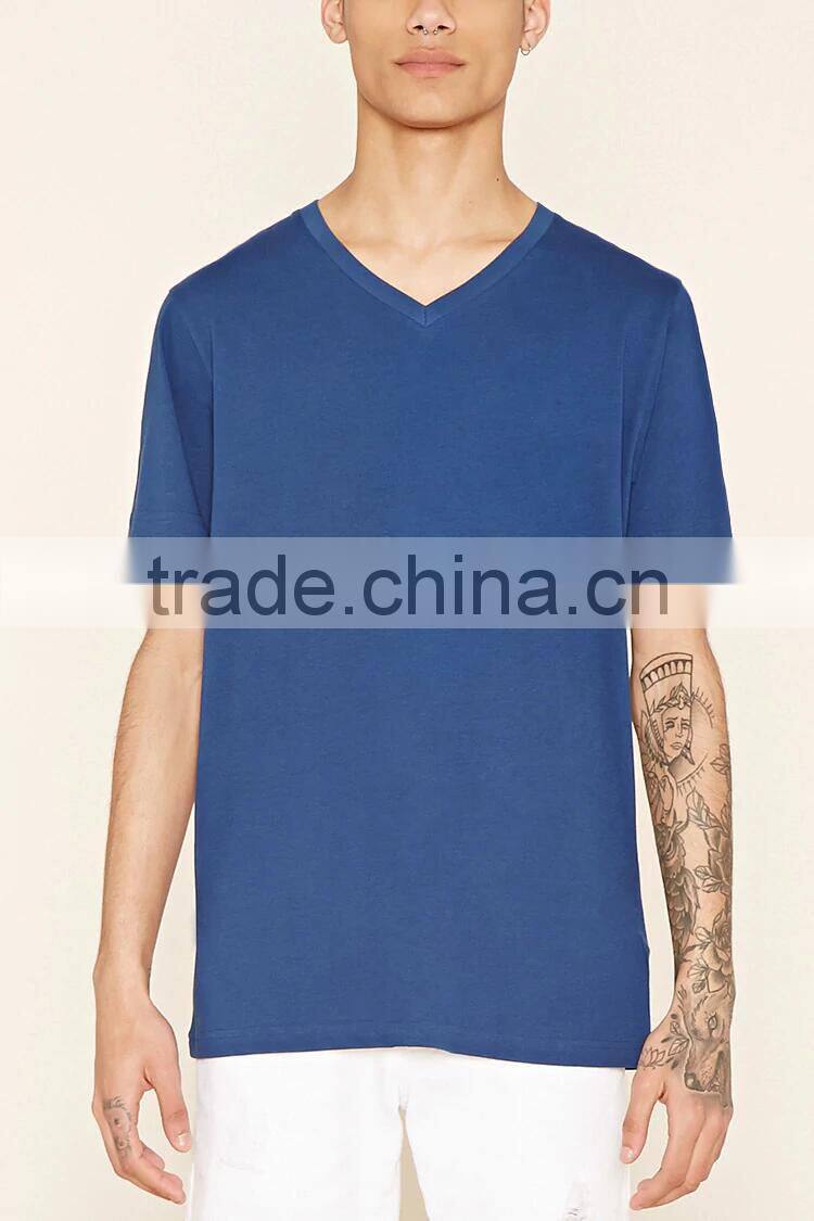 2017 Guangzhou Shandao OEM Summer 180g 100% Cotton V-Neck Short Sleeve Slim Fit Men's T- Shirt