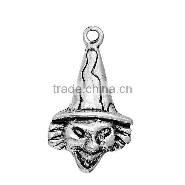 Zinc Based Alloy Halloween Charms Witch Antique Silver 29mm x 17mm