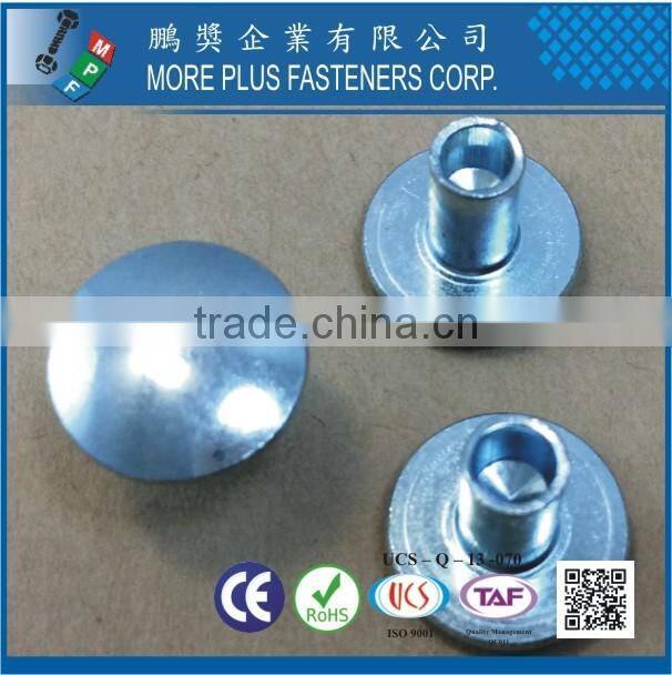 Made in Taiwan Carbon Steel C1006 Zinc Plated CR6+ Wax Oval Head Decorative Semi Tubular Rivets
