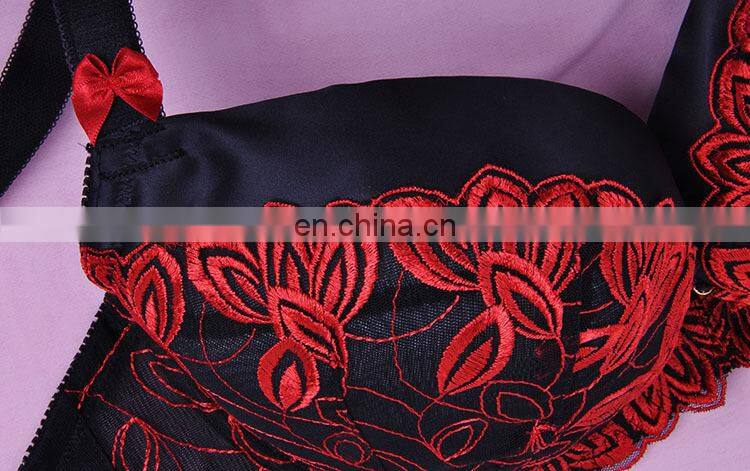 Factory Price Red Lace Embroidered Bra Panties Set, Bra T-Back Panties Set