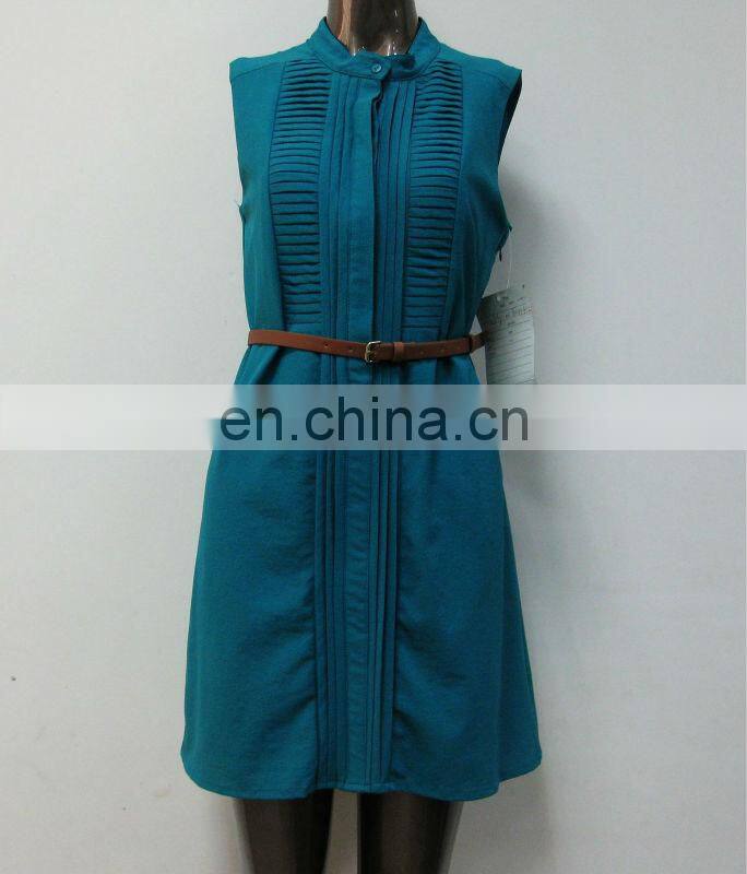 Woman's classic pleated front button open shirt dress made of chiffon crepe