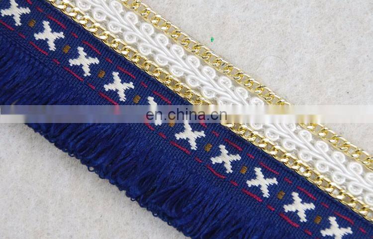Good quality custom lace trim with gold chain fringe trim
