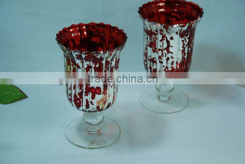 antique silver colored glass candle holder