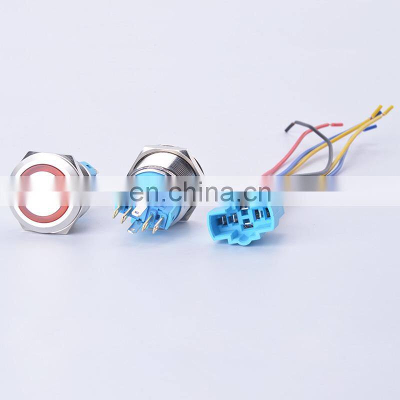 22mm 12v 24v Waterproof Metal Push Button Electrical Switch Latching Momentary Annular Power Symbol with LampLed Indicator