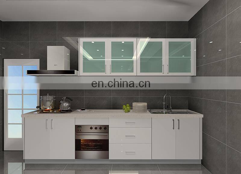 USA simple straight kitchen cabinet 3D layout glass kitchen door design