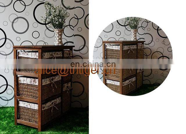 Antique Living Room Cabinet Wooden Cabinet with 5 Rattan Storage Drawers