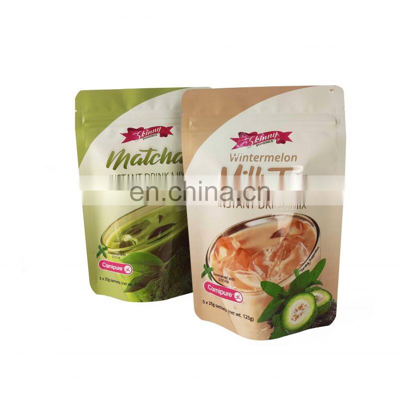 High quality aluminum foil plastic packaging bag milk tea powder zip lock bag stand up pouch with zipper