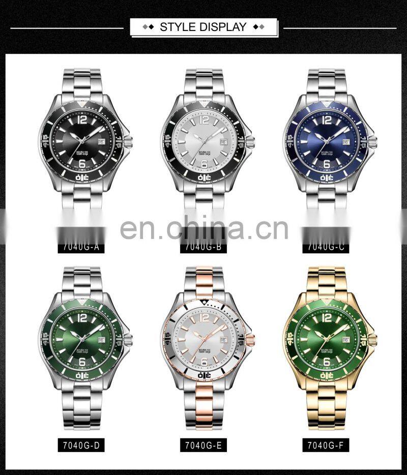 Green men stainless steel watch gold fashion quartz rotation waterproof dive watches top brand luxury men watch