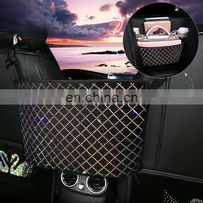 Universal Car Rhinestone Storage Bag Auto Organizer Crystal Leather Car Seat Gap Filler Organizer Car Decor Accessories