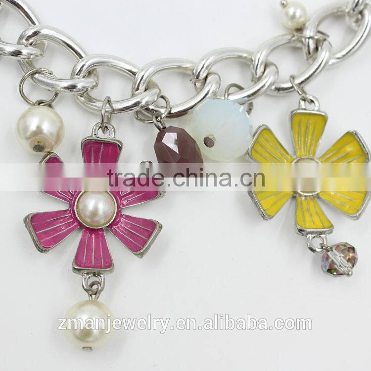 Silver Plated Pearl Pendant Bracelet,Flower Shape Chain Bracelet 2015