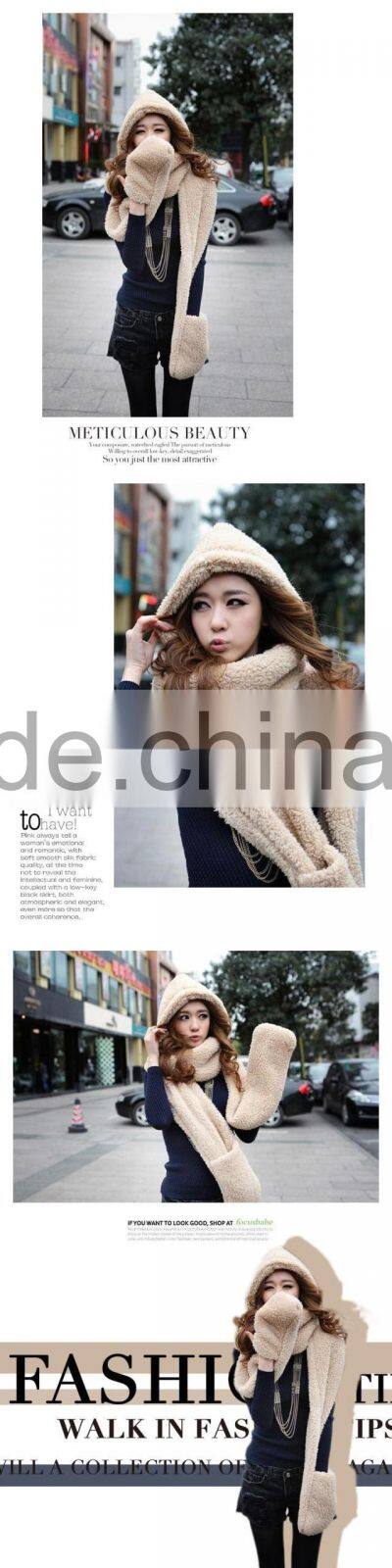 Wholesale Winter Ladies Fashion Hooded Scarf Mink Fur Poncho