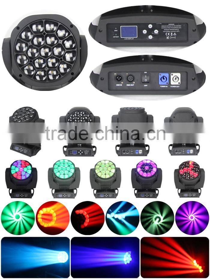 new design big bee eye 19x15w 4in1 rgbw led beam moving head lighting