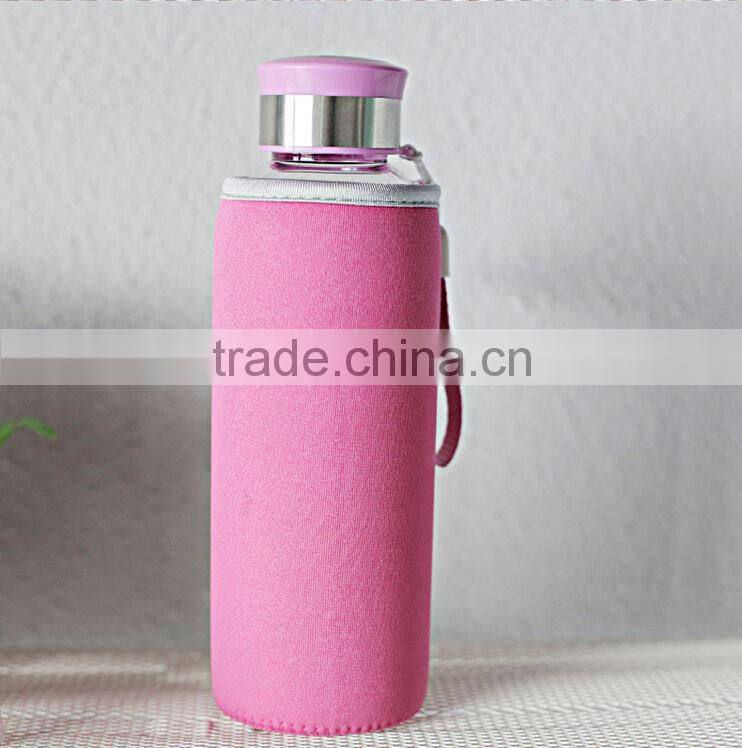 500ml car sport outdoor Portable Sports High Borosilicate Tea Filter Glass Water Bottle with Tea Infuser 2015