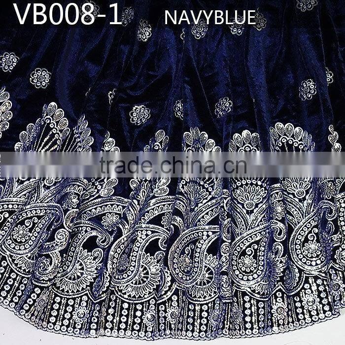 high quality royal blue African Velvet lace fabric Handcut velvet lace VB008-1 navy blue