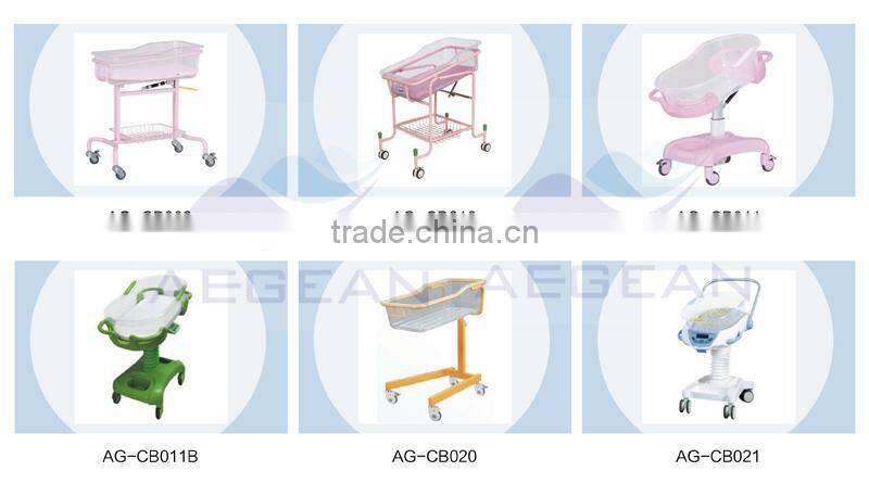 pink color AG-CB011 CE ISO movable hospital plastic baby crib medical infant cot